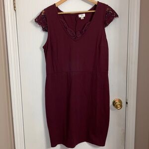 Maroon dress with lace cap sleeves v neck